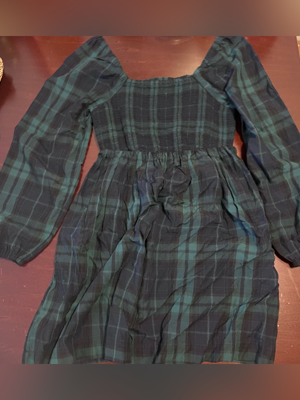 Black and Green Plaid Square-Neck Dress